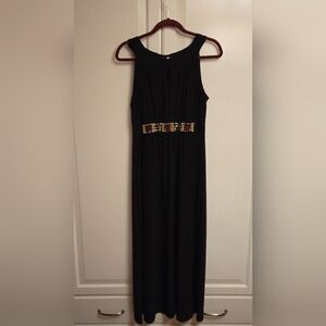 Nic & Dom Petites - Black Maxi Dress with Gold and Red Accents